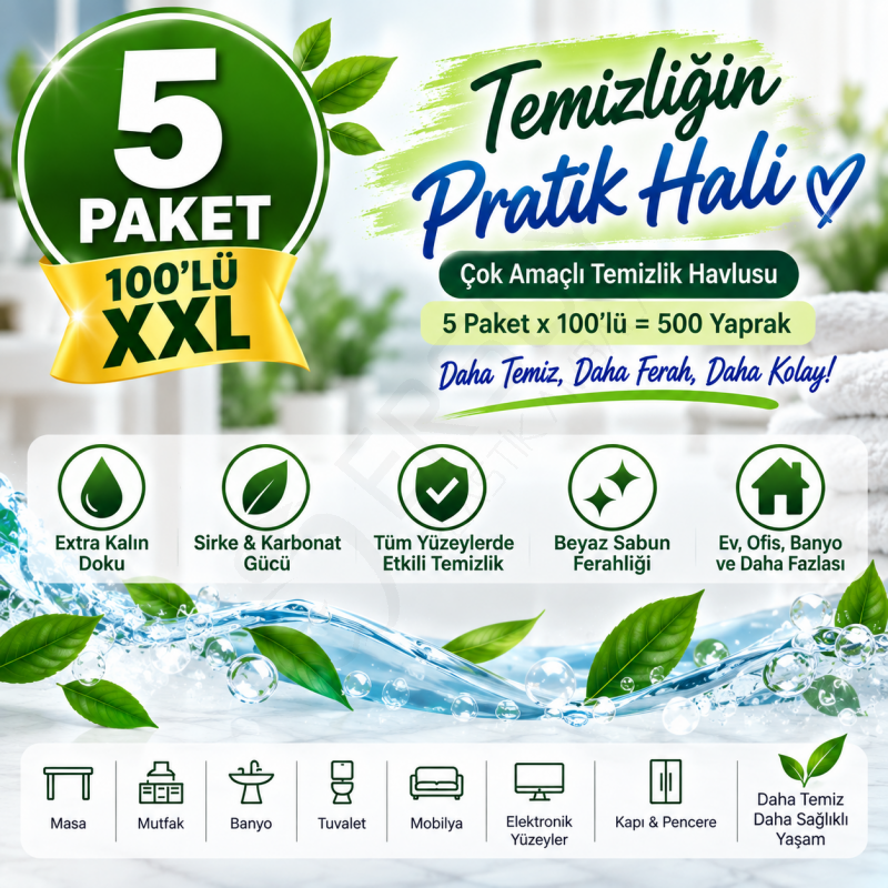 Ferahlatıcı Lavanta Kokulu Islak Temizlik Havlusu 100'lü 5 Paket