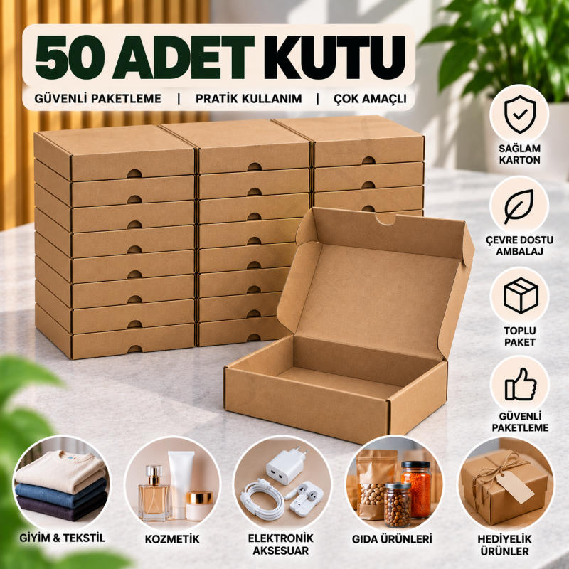 24x25x6 cm Kapaklı E-Ticaret Kargo Kutusu – 50 Adet