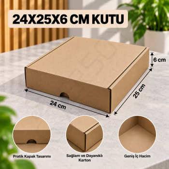24x25x6 cm Kapaklı E-Ticaret Kargo Kutusu – 50 Adet