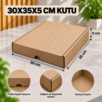 30x35x5 cm Kapaklı E-Ticaret Kargo Kutusu – 50 Adet