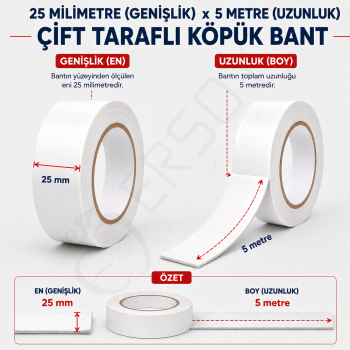 Çift Taraflı Köpük Bant 25mmx5m