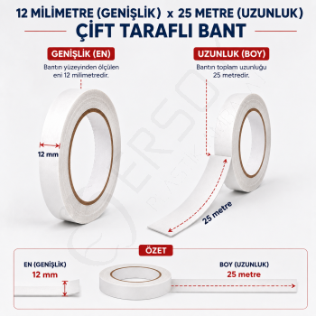 Çift Taraflı Bant 12 mm x 25 m