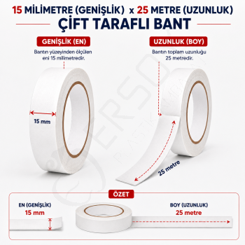 Çift Taraflı Bant 15 mm x 25 m