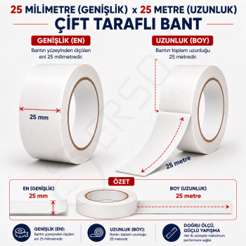 Çift Taraflı Bant 25 mm x 25 m