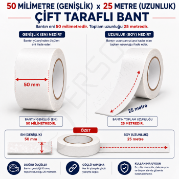 Çift Taraflı Bant 50 mm x 25 m