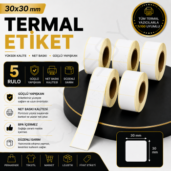 Termal Etiket 30 mm x 30 mm 5 Rulo