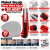 Maket Bıçağı Geniş Metal Ağızlı + 30 Adet Büyük Falçata Ucu