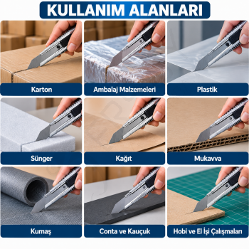Maket Bıçağı Metal Geniş + 30 Adet Büyük Falçata Ucu