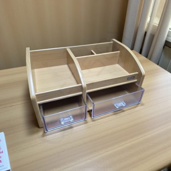 DAXİ Marka Çift Çekmeceli Ahşap Masaüstü Kalemlik (286x176x140 mm)