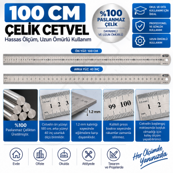 Çelik Cetvel 100 cm. 5 Adet