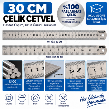 Çelik Cetvel 30 cm. 5 Adet