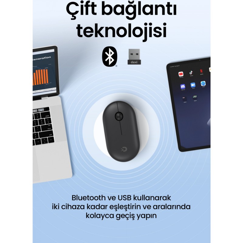Daxi MX300 Mobıle Pro Wıreless Bluetooth Mouse (Siyah)  Daxi MX300 Mobıle Pro Wıreless Bluetooth Mouse (Siyah)