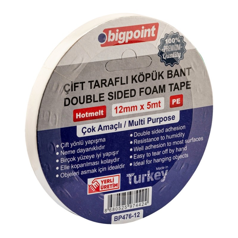Çift Taraflı Köpük Bant 12mmx5m Çift Taraflı Köpük Bant 12mmx5m