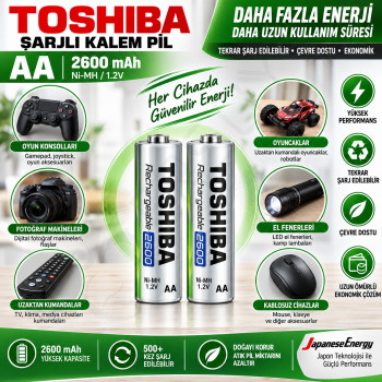 Toshiba 2600 Mah Şarjlı Kalem Pil 2 Adet