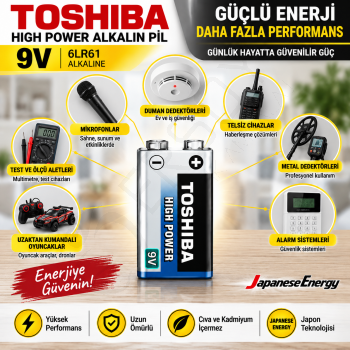 Toshiba 6LR61 High Power Alkalin 9V Pil 2 Adet