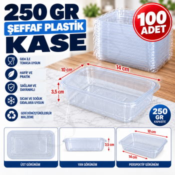 250 gr Şeffaf Plastik Kase 100 Adet