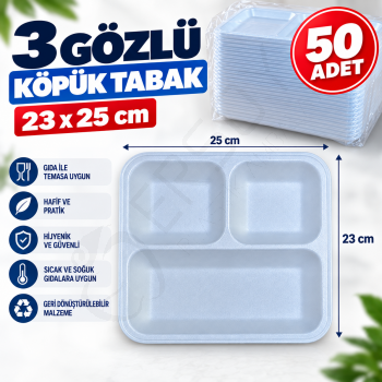 3 Gözlü Köpük Tabak 50 Adet