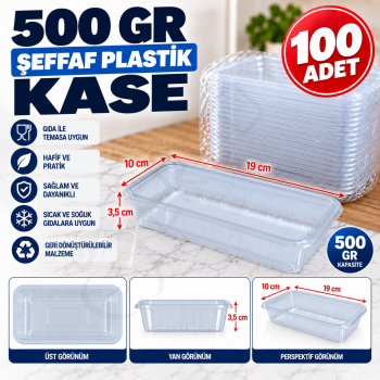500 gr Şeffaf Plastik Kase 100 Adet