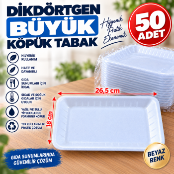 Dikdörtgen Büyük Köpük Tabak 50 Adet