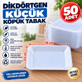 Dikdörtgen Küçük Köpük Tabak 50 Adet