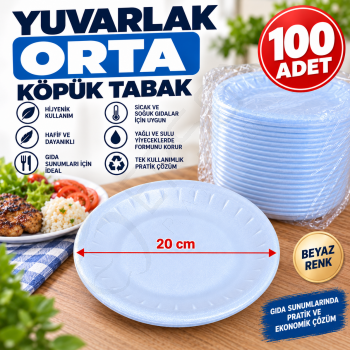 Yuvarlak Orta Köpük Tabak 100 Adet