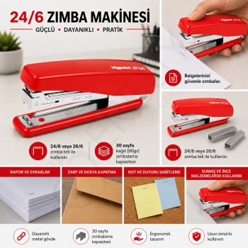 Zımba Makinesi 24/6 Kırmızı
