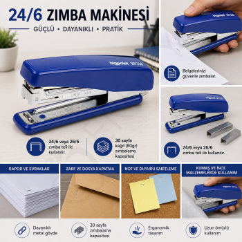 Zımba Makinesi 24/6 Mavi
