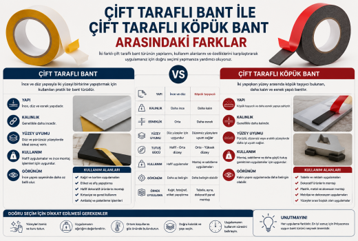 Çift Taraflı Bant ile Çift Taraflı Köpük Bant Arasındaki Farklar