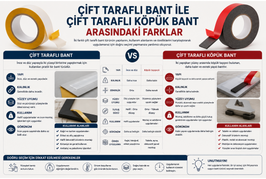 Çift Taraflı Bant ile Çift Taraflı Köpük Bant Arasındaki Farklar