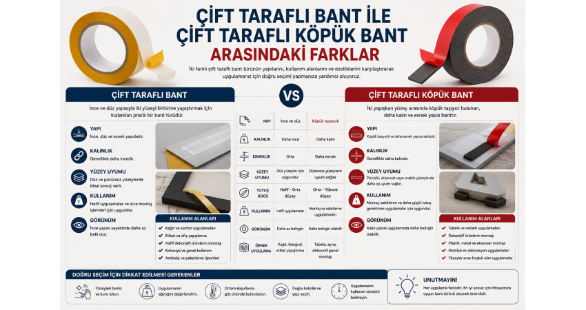 Çift Taraflı Bant ile Çift Taraflı Köpük Bant Arasındaki Farklar